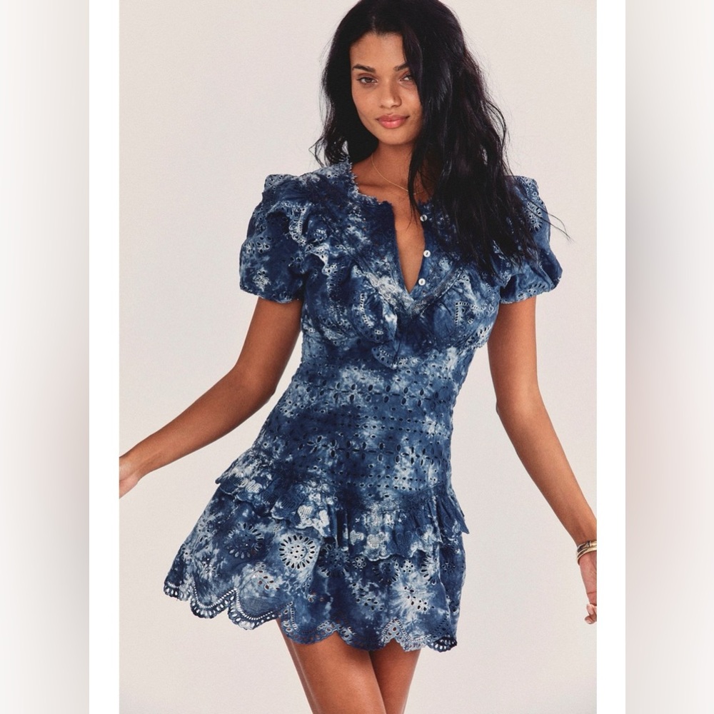 LoveShackFancy Fritzi Mini Dress in Midnight Hand Dye
